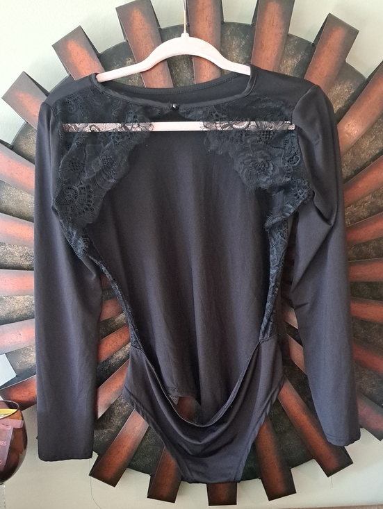 Angel Pants - Angel Black Backless Bodysuit with Lace Trim On Back